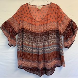 Style & Co Sheer Pleated and Ruffled Sleeve Blouse